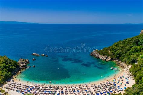 Aerial Drone Bird`s Eye View of Sarakiniko Beach with Turquoise Sea in ...