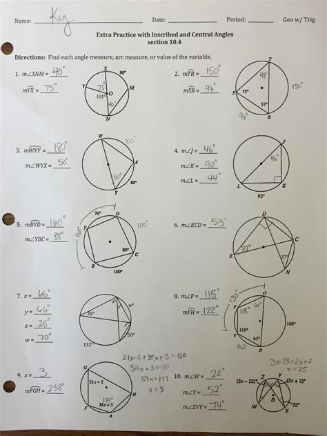 Inscribed Angles In Circles Partner Worksheet Answers - Angleworksheets.com