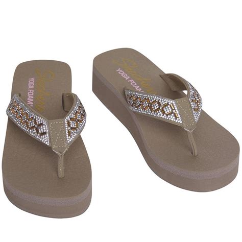 Buy SKECHERS Womens Vinyasa Lotus Princess Wedged Flip Flops Taupe