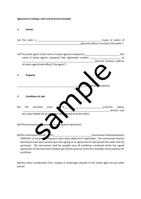 Sole Mandate Agreement Template - Sfiveband.com