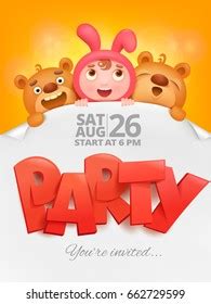 Kids Party Cartoon Invitation Card Template Stock Vector (Royalty Free ...