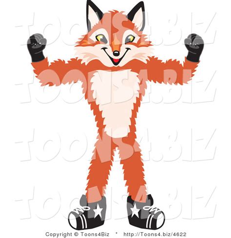 Vector Illustration of a Red Fox Mascot Flexing His Arm Muscles by Toons4Biz - #4622