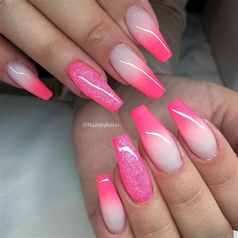 'Neon melon' fade & glitter (natural nails) | Neon acrylic nails, Neon nails, Pink acrylic nails