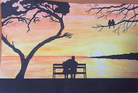 Watercolour Couple Sunset | Sunset painting, Illusion art, Watercolor art