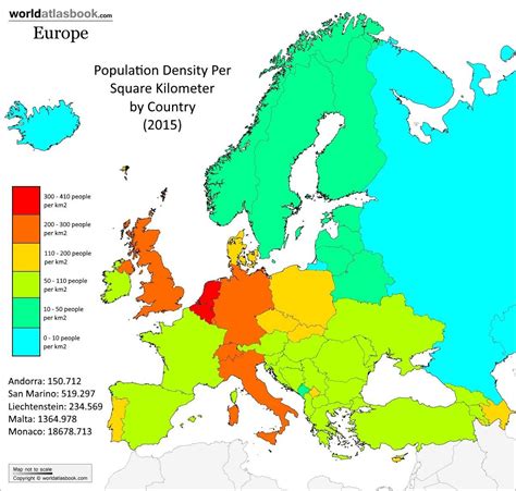 European Population Density by Country (2015) | European map, Map, Infographic map