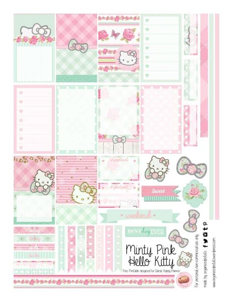 Free Printable Mint Green and Pastel Pink Hello Kitty Planner Stickers ...