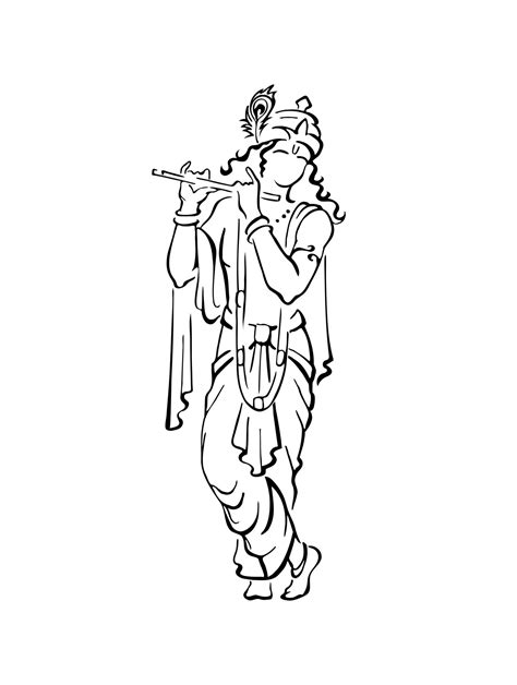 Lord Krishna in Beautiful Clothes and Crown, Playing Flute. Creative Outline Sketch 11880527 ...