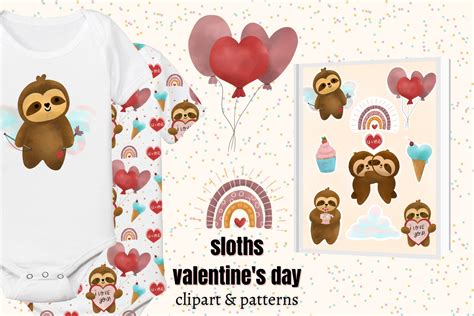 Sloth Valentines Day PatternClipart | Animal Illustrations ~ Creative ...