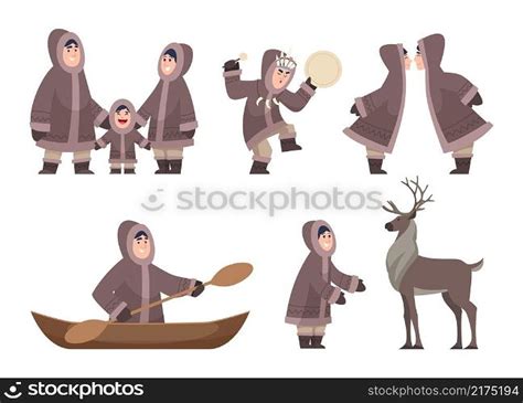 Eskimo characters. Traditional ethnic authentic characters cold alaska ...