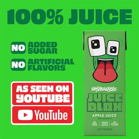 JuiceBlox Unspeakable Apple Juice, 100% Fruit Juice, 6.75 fl oz, 8 Count Lunches Carton ...