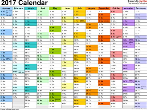 2017 Calendar - Download 17 free printable Excel templates (.xlsx)