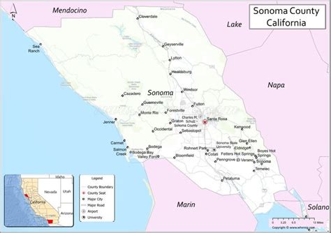 Map of Sonoma County, California showing cities, highways & important places. Check Where is ...