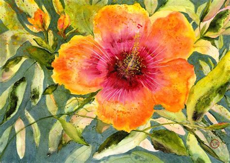 Sherbet Hibiscus - Original Watercolor Painting - Maui Hands