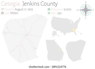 Large Detailed Map Jenkins County Georgia Stock Vector (Royalty Free) 1891214776 | Shutterstock