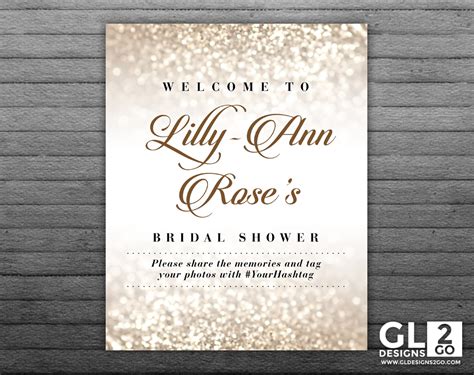 Champagne Bridal Shower Welcome Sign w/ Hashtag - GLDesigns 2 Go