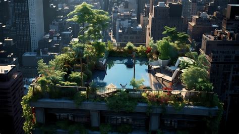 Premium AI Image | A rooftop garden oasis atop a city skyscraper