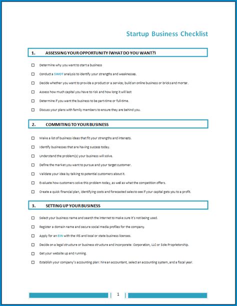 Printable Business Startup Checklist Template - Printable Templates Free