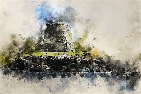 Mousa Broch watercolour effect canvas art print – Alan Hill Art