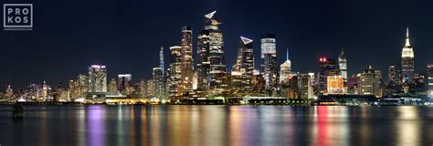 Panoramic Skyline of New York City from Hoboken at Night - Framed Photo - PROKOS