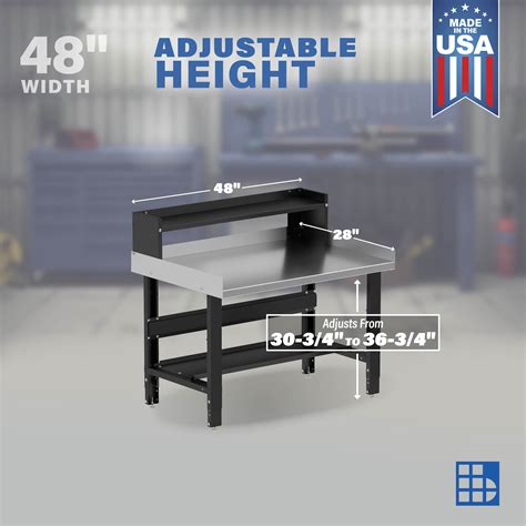 48″ W Adjustable Workbench w/ Stainless Steel Top & Bottom Shelf ...