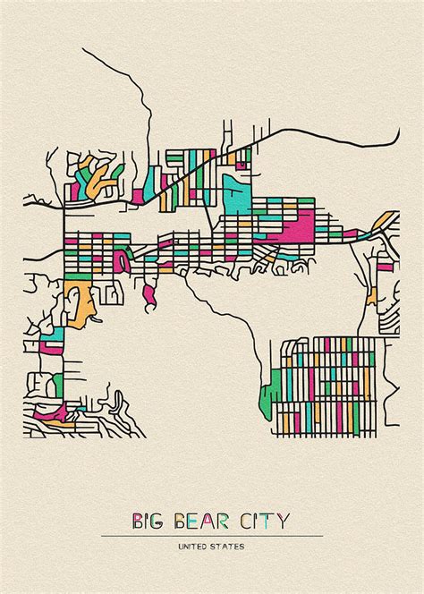 Big Bear City, United States City Map Drawing by Inspirowl Design ...