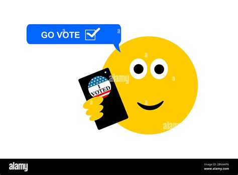 Go Vote Emoji with phone and I Voted pin, USA elections, young, millennial voter concept Stock ...