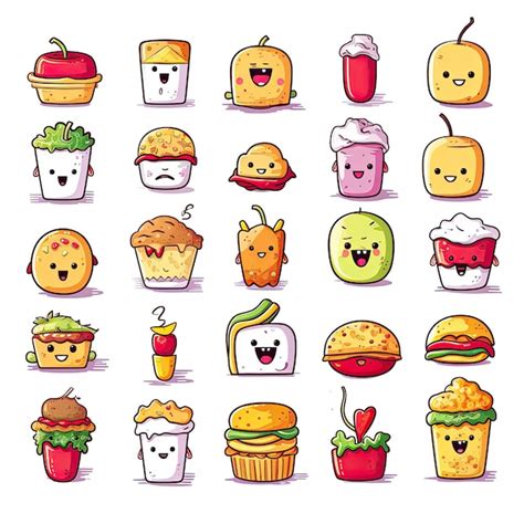 Premium Vector | Collection of cartoon food characters cute simple on ...