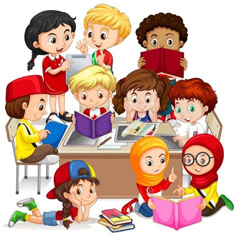 Free Vector | Group of international children learning | Kids learning ...