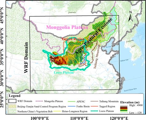 The location of the agro‐pastoral ecotone of northern China. The red ...