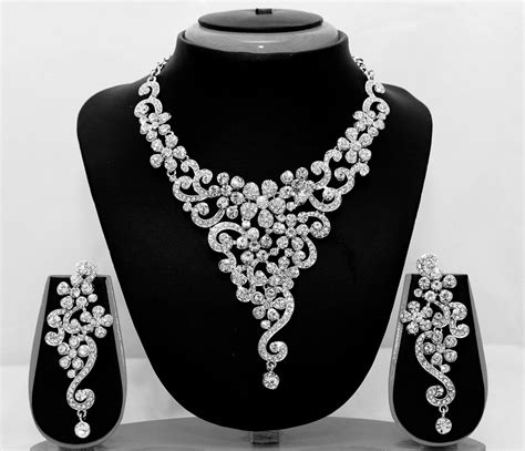 Designer Bollywood Indian Bridal Silver Necklace Earrings Tikka Jewellery Set | Silver jewelry ...