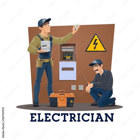 Electricians with work tools and equipment cartoon vector of electric ...