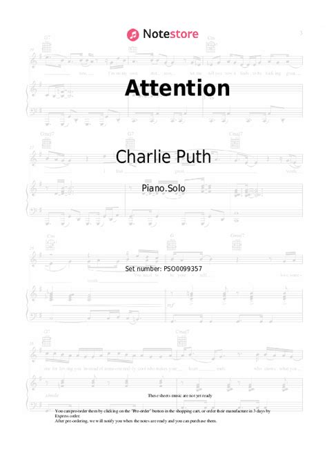 Attention piano sheet music Charlie Puth in Note-Store.com | Piano.Solo ...