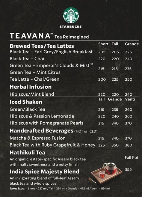 Starbucks Coffee Menu, Menu for Starbucks Coffee, Fort, South Mumbai, Mumbai