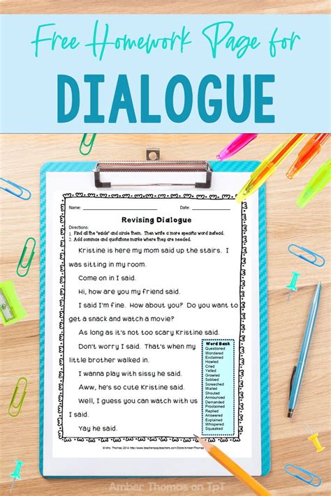 Revising Dialogue Homework Page | Writing templates, Writing dialogue, Writing practice