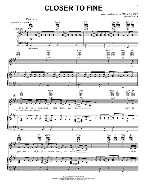 Indigo Girls "Closer To Fine" Sheet Music Notes | Download Printable ...