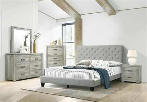 Full Size Bed Dresser Mirror Nightstand 4pc Set Gray Color Bedroom ...