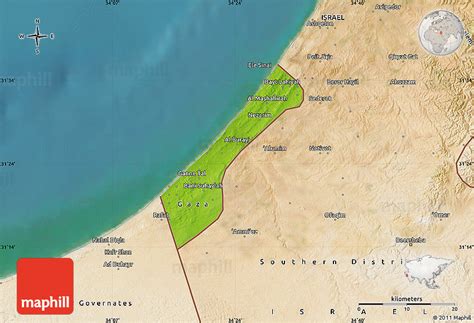 Physical Map of Gaza Strip, satellite outside