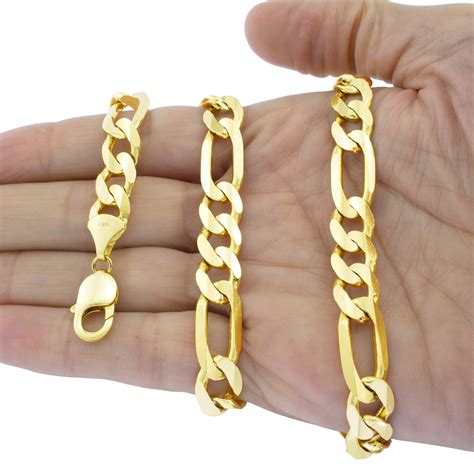 10K Yellow Gold Solid 12.5mm LARGE Mens Figaro Link Chain Bracelet 8" 8.5" 9" | eBay