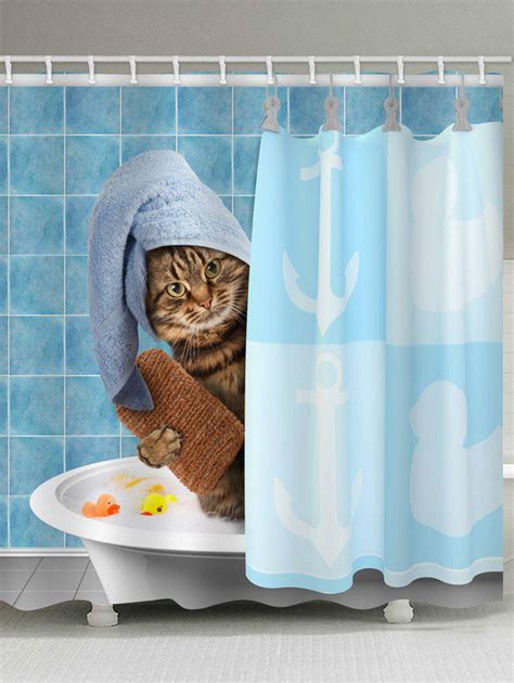 [28% OFF] Funny Cat Take Bathing Print Shower Curtain | Rosegal