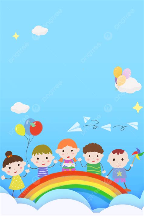 Fondo Del Cartel Del Día Del Niño Simple De Dibujos Animados Azul Del Día Del Niño Feliz Del Día ...