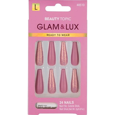 Beauty Topic Glam & Lux Long Coffin Dusty Rose & Glitter Nail Set, 24/Pack - Hairhouse Warehouse