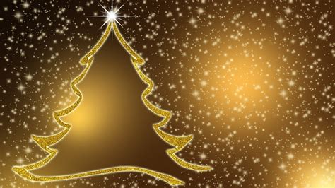 Golden Christmas Tree With Star In Golden Sparkling Background 4K HD Christmas Tree Wallpapers ...