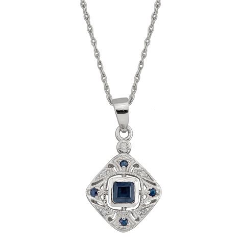 10k White Gold Vintage Style Sapphire and Diamond Pendant Necklace | eBay