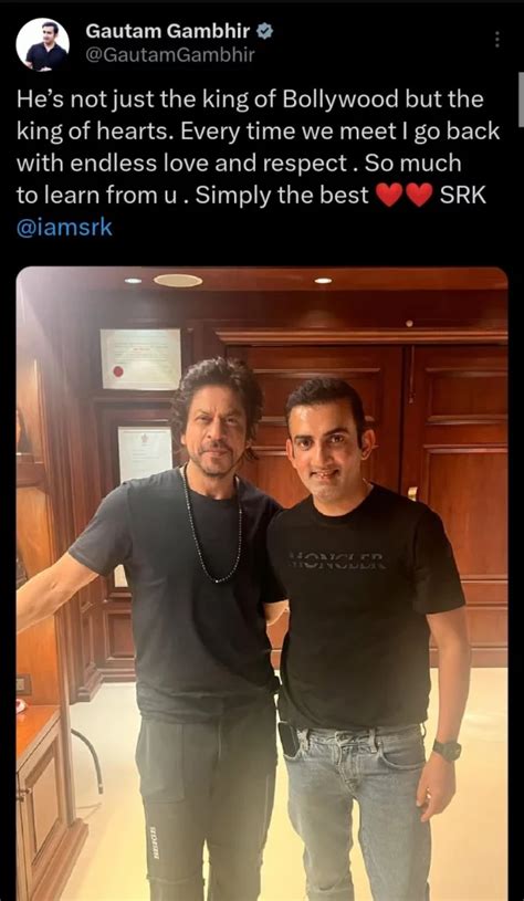 "Simply The Best": Ex KKR Captain Gautam Gambhir Meets Shah Rukh Khan ...