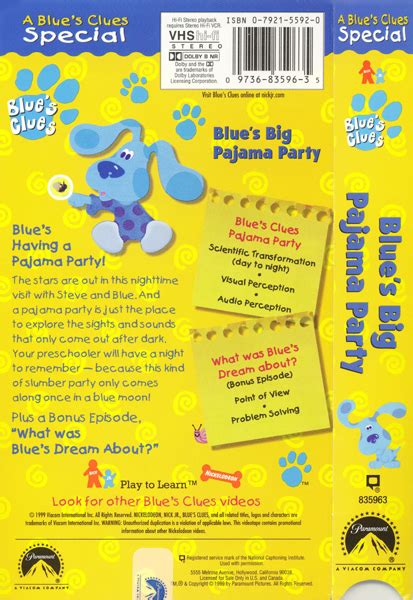 Image - BluesBigPajamaPartyBackCover.jpg - Blue's Clues Wiki