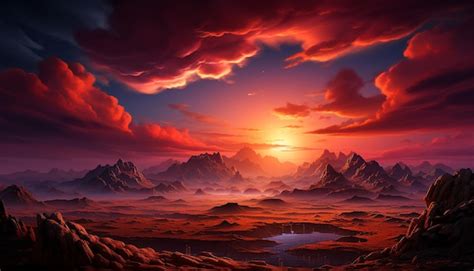 Premium AI Image | Sunset over majestic mountain range, painting a ...