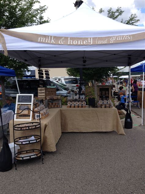 Milk & honey (and grains) farmers market stand. Burlap, weathered wood ...