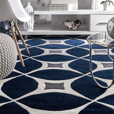 Geometric Handmade Navy Ivory Grey Area Rug | Contemporary rug, Area rugs, Modern rugs