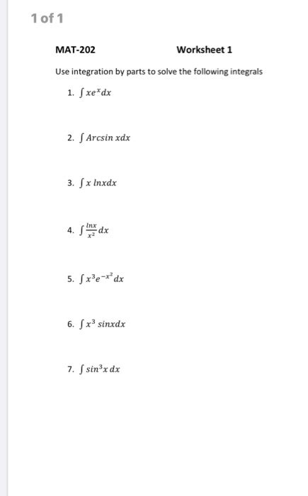 Integration By Parts Worksheets With Answers - Worksheets Master