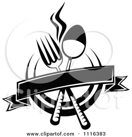 Clipart Black And White Dining And Restaurant Menu Silverware Banner And Plate - Royalty Free ...